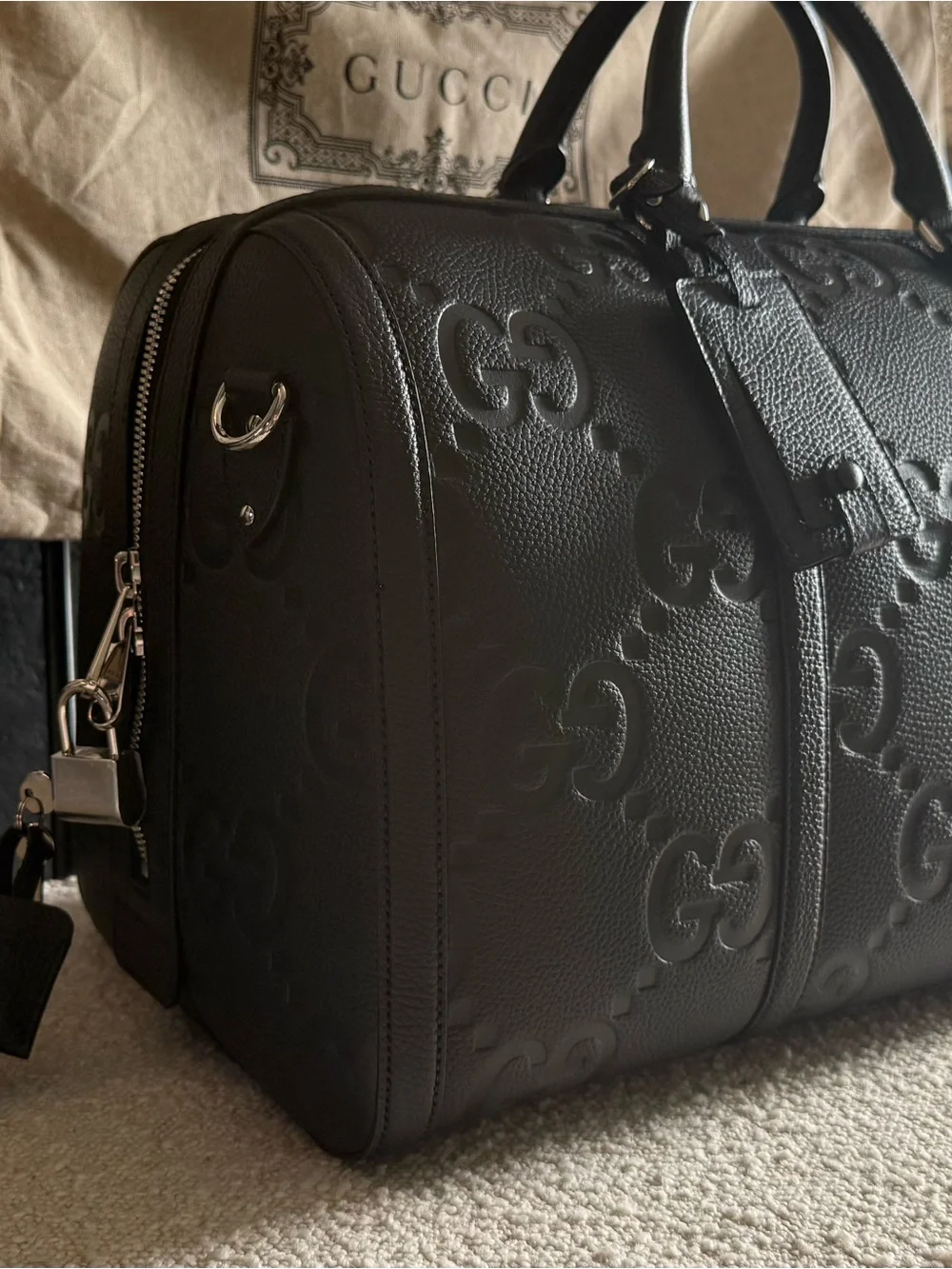Gucci Black Embossed GG Leather Duffel Bag - Picture 5 of 5